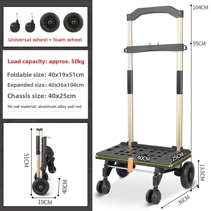 Multi-functional Large wheel hand-pulled cart Small pull cart Folding cart Shopping cart Oasis Select black
