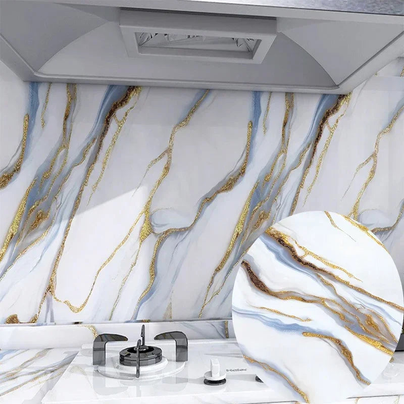 Marble-Patterned Wall Sticker 40cm Wide Waterproof Stain-Resistant And Oil-Resistant PVC Self-Adhesive Wallpaper For Kitchens. Oasis Select