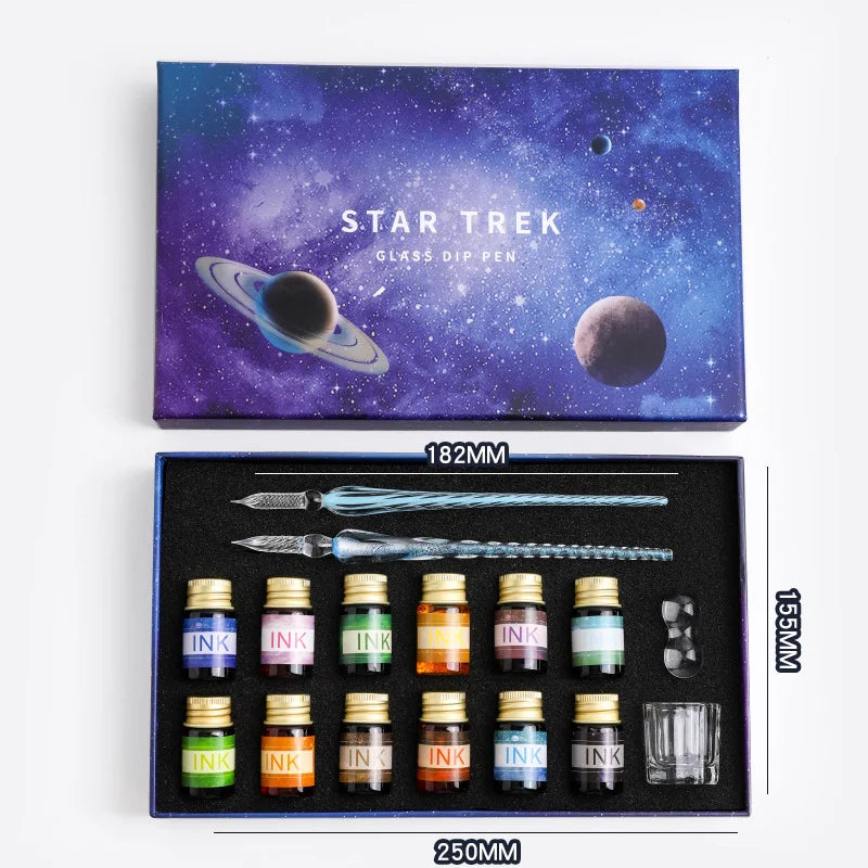 Free Starry Sky Glass Pen Set Signature Pen Crystal Student Dip Pen Glass Dip Pen Gift Pen Set of 16 Oasis Select 5