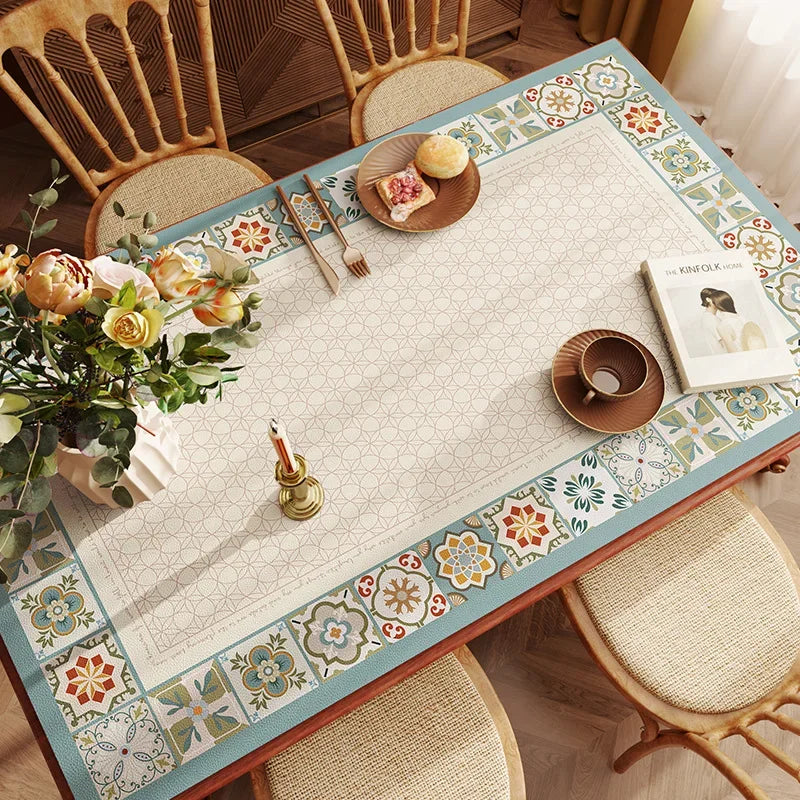 American Retro Tablecloth Waterproof Oil Resistant Scald Resistant and Washable Table Mat Premium Leather Coffee Table Cloth Oasis Select 90x90cm 3