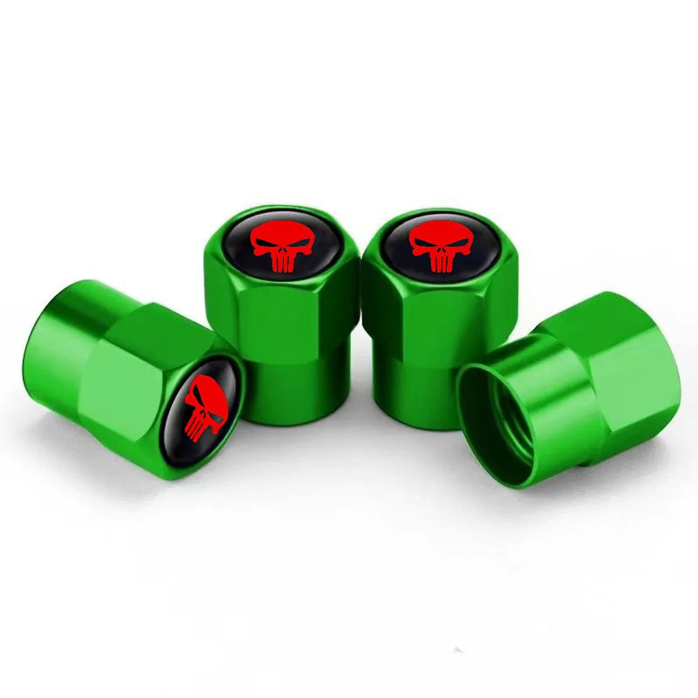 4Pcs Skull Car Wheel Tire Valve Stem Caps Airtight Dust Proof Covers Universal Tire Air Valve Caps for Cars, Trucks, Bicycles Oasis Select Green-red