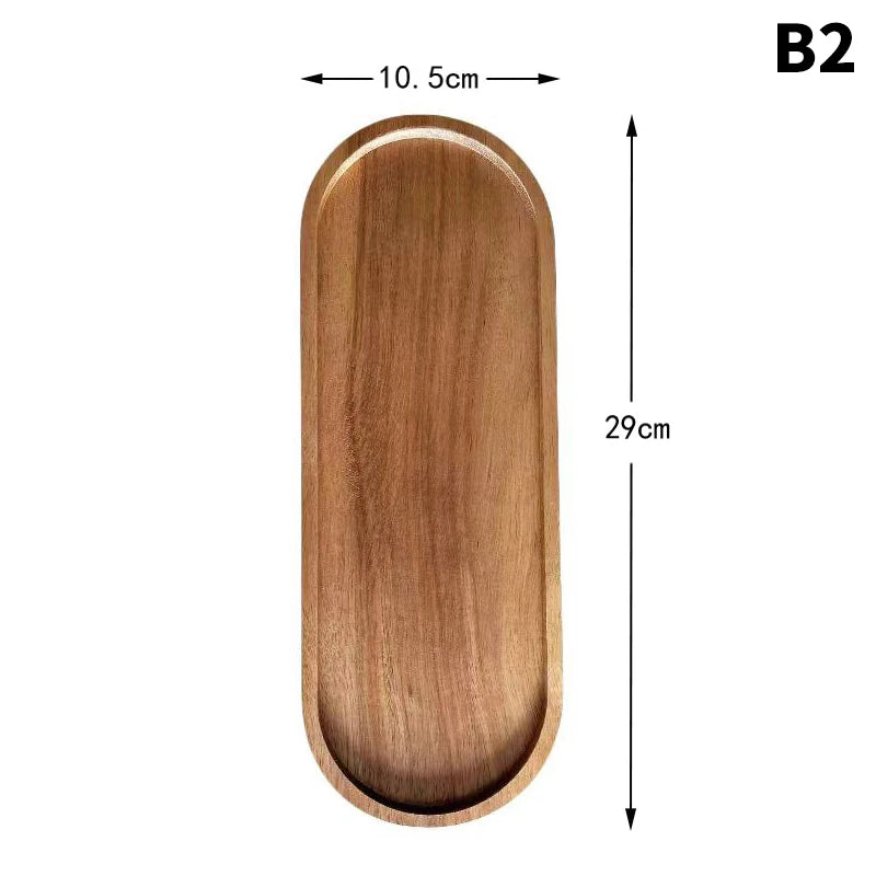 Natural Solid Wood Tray Japanese Style Round Dessert Plate Snack Fruit Dish Wooden Tableware Kitchen Food Serving Platter Oasis Select B2