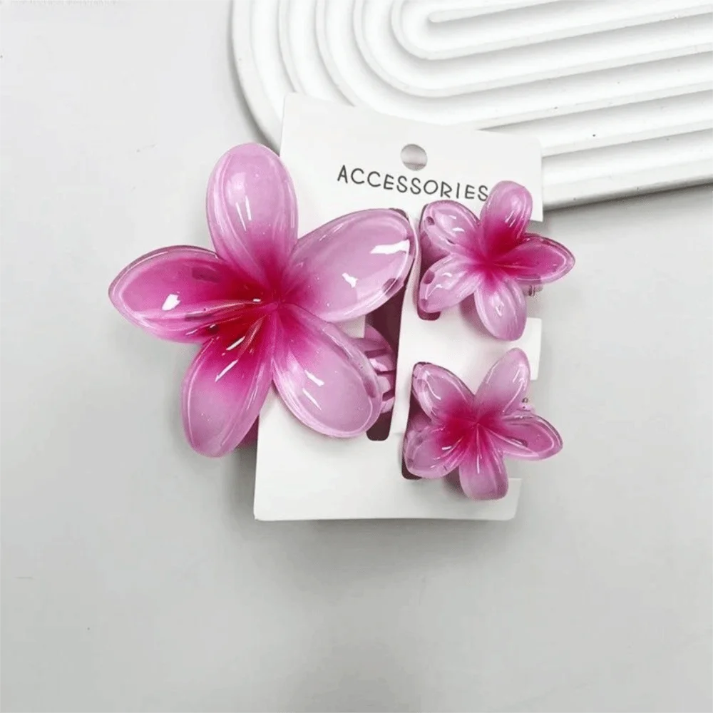 3Pcs/Set New Gradient Hair Claws Sweet Flower Plumeria Flower Hawaiian Flower Hair Clip Clamp Acrylic Hair Accessories Summer Oasis Select Pink