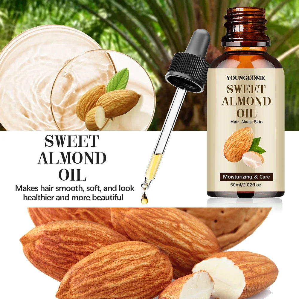 Sweet Almond Oil, Cold Pressed Pure Nourishing Moisturizing for Hair Skin Lightweight Hair Oil Pure, Multi-Purpose Body Face Oil Oasis Select