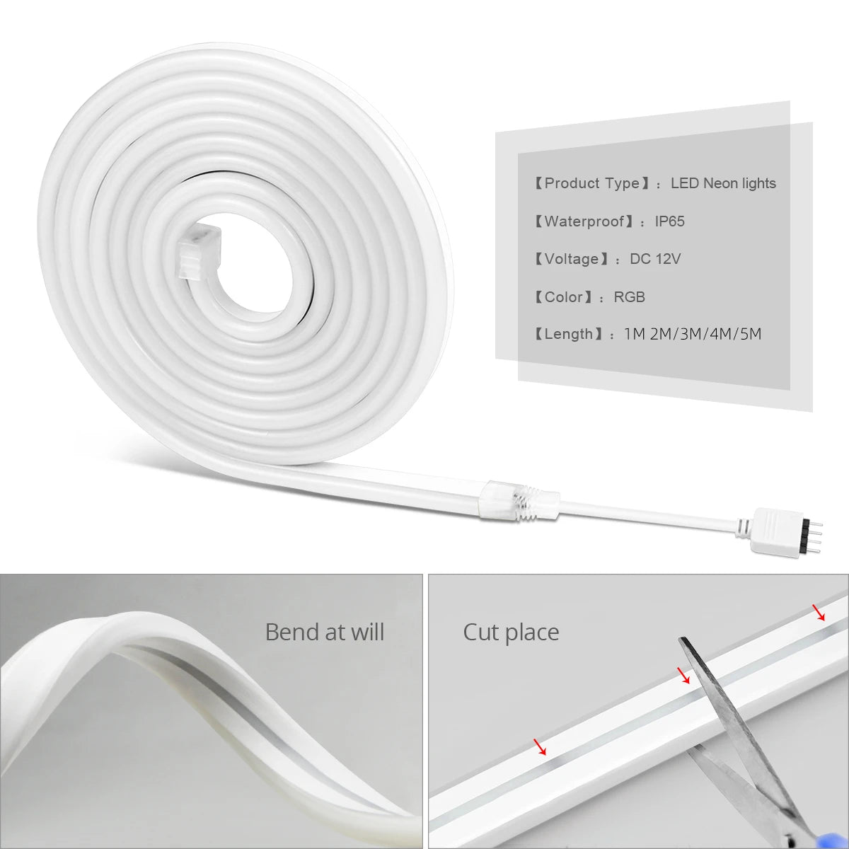 12V RGB LED Neon Strip Lights Waterproof SMD3535 Smart WiFi App Control Flexible Silicone Gel Tape Ambient Lamp for Alexa Google Oasis Select