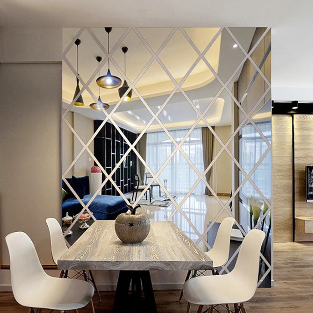 3D Mirror Diamond Wall Sticker – Large Silver DIY Decor Mirror Wall Sticker Oasis Select