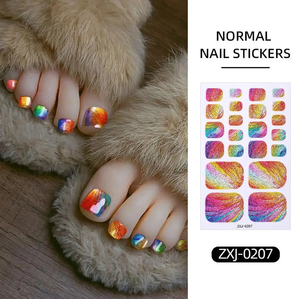 Gradient Glitter Toe Nail Polish Stickers Strips Full Nail Wraps Toenail Stickers Shiny Colorful Gel Toe Nail Decals for Women Oasis Select