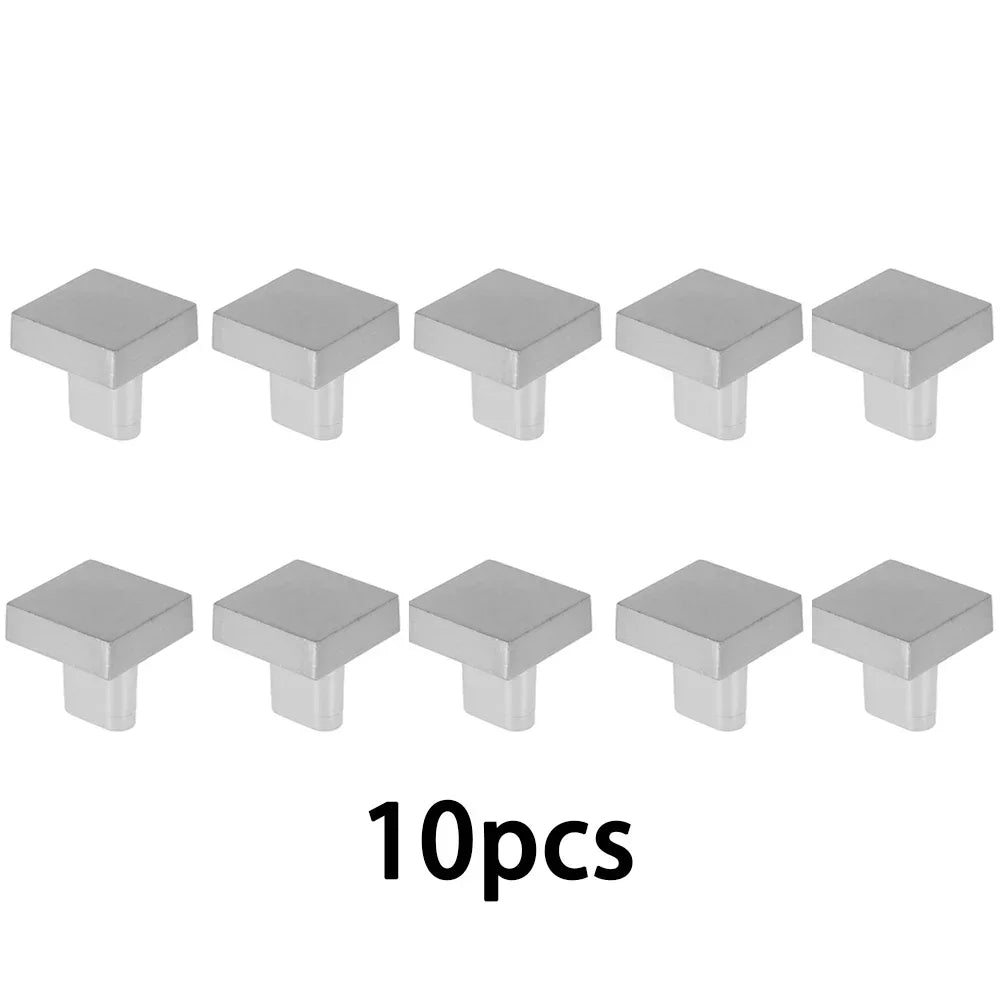 10Pcs Modern Single Hole Drawer Closet Knobs Square Zinc Alloy Cabinet Pull Handle Knobs Furniture Decor Closet Wardrobe Oasis Select 10 silver