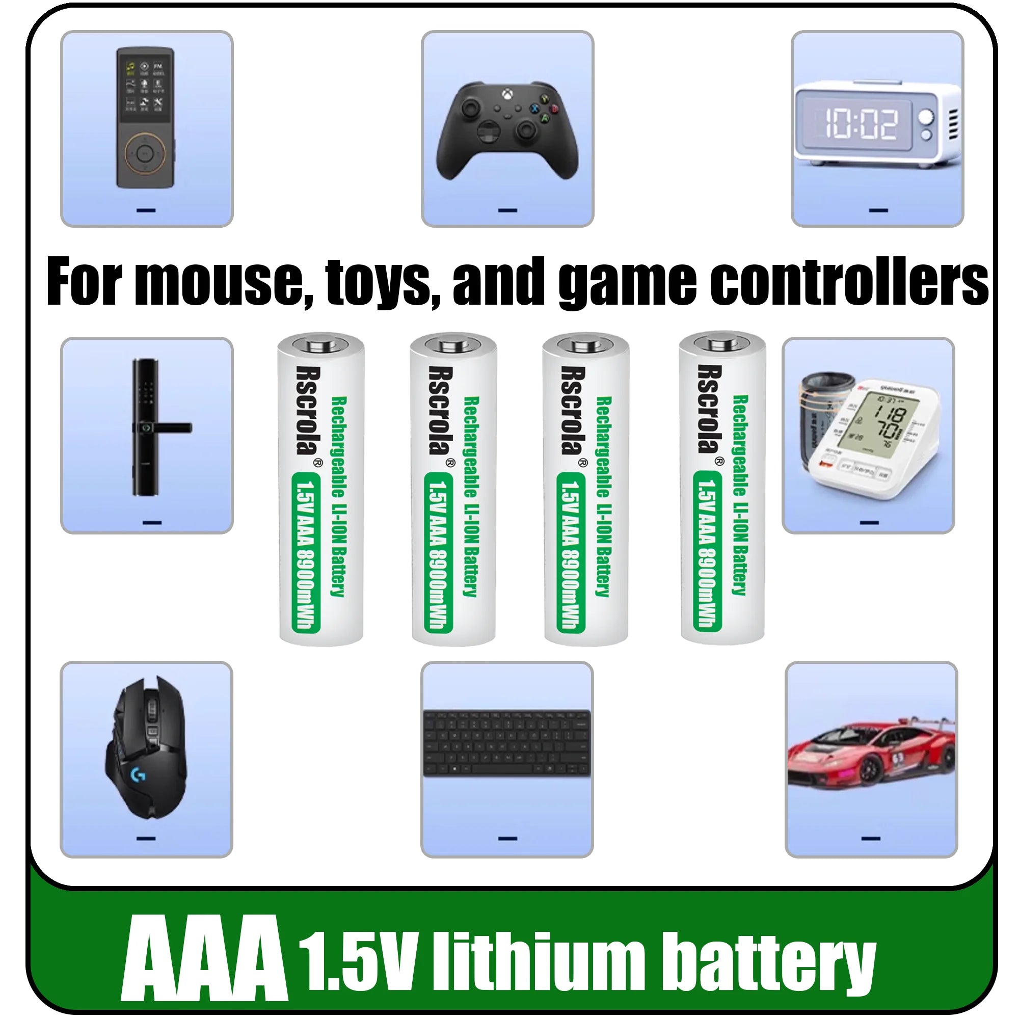 Universal Rechargeable 1.5V AAA 8900mWh Lithium ion Battery Fast charging with Charger for Camare Clock Mouse Fan Electric Toys Oasis Select