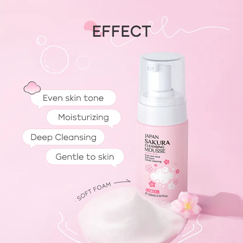 LAlKOU Japan Sakura Cleansing Mousse Facial Cleanser Shrink Pores Deep Clean Oil Control Moisturizing Skin Care 100ml Oasis Select
