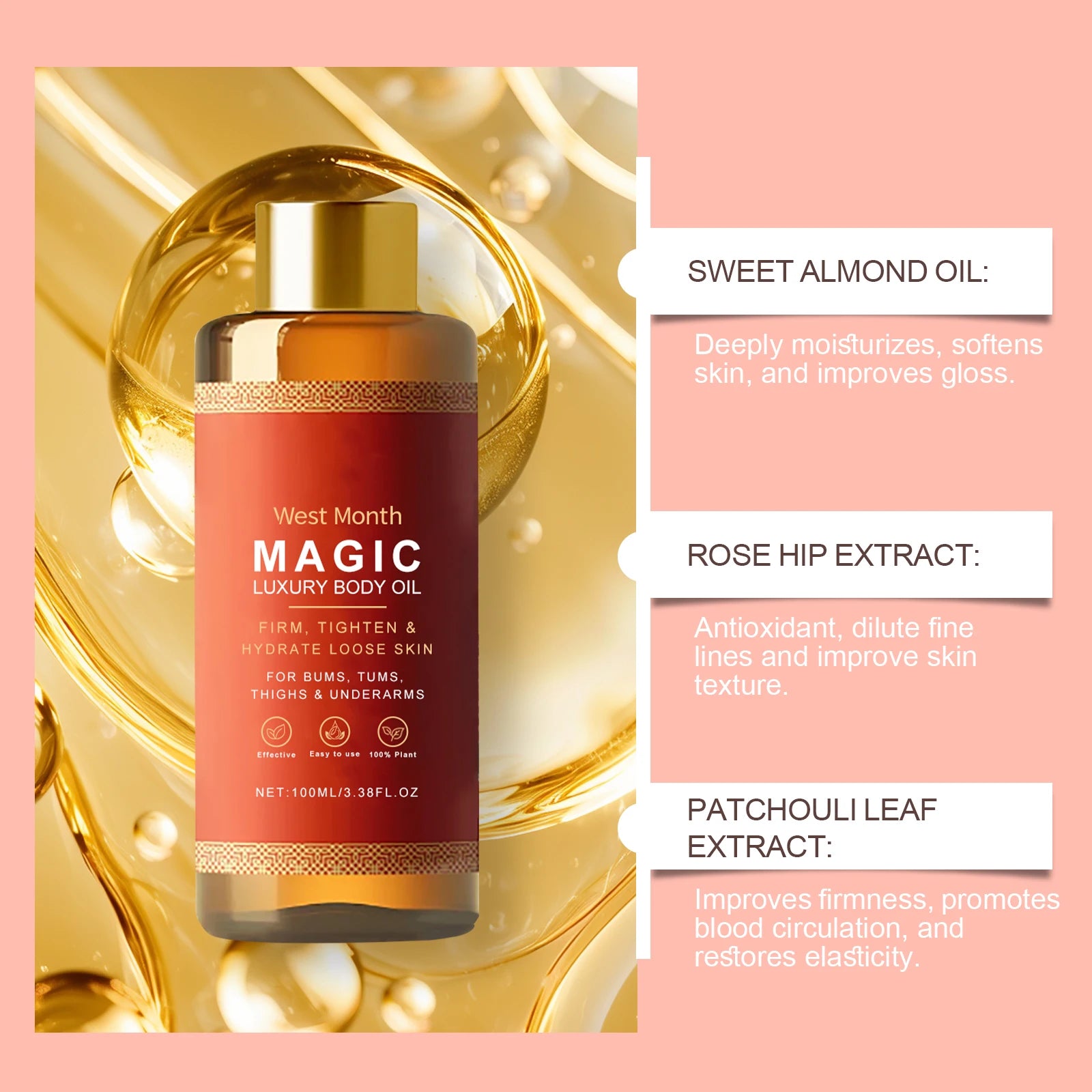 WEST MONTH Firming Body Oil – Tighten, Lift & Moisturize Skin Firming Body Oil Oasis Select