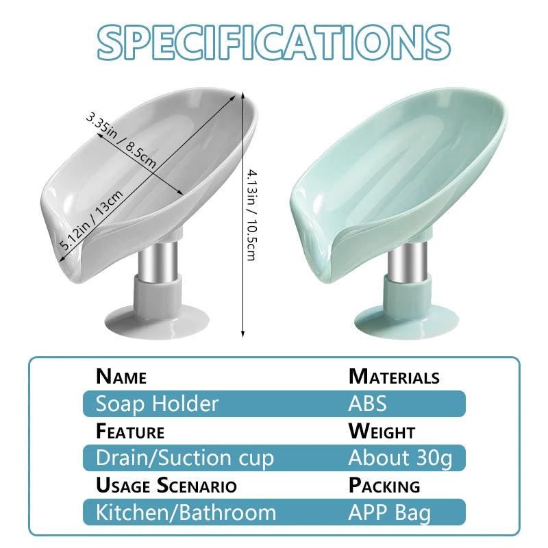 Soap Holder Drain Water Soap Dish Leaf Shape Soap Box Shower Soap Drainer Suction Cup Soap Container Modern Bathroom Accessories Oasis Select
