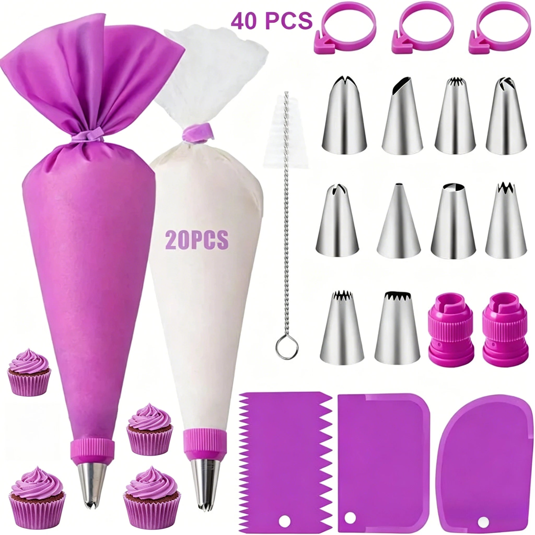 Cake Decorating Tool Set Silicone Pastry Bags DIY Cake Icing Piping Stainless Nozzle Reusable Cream Decorating Mouth Baking Tool Oasis Select