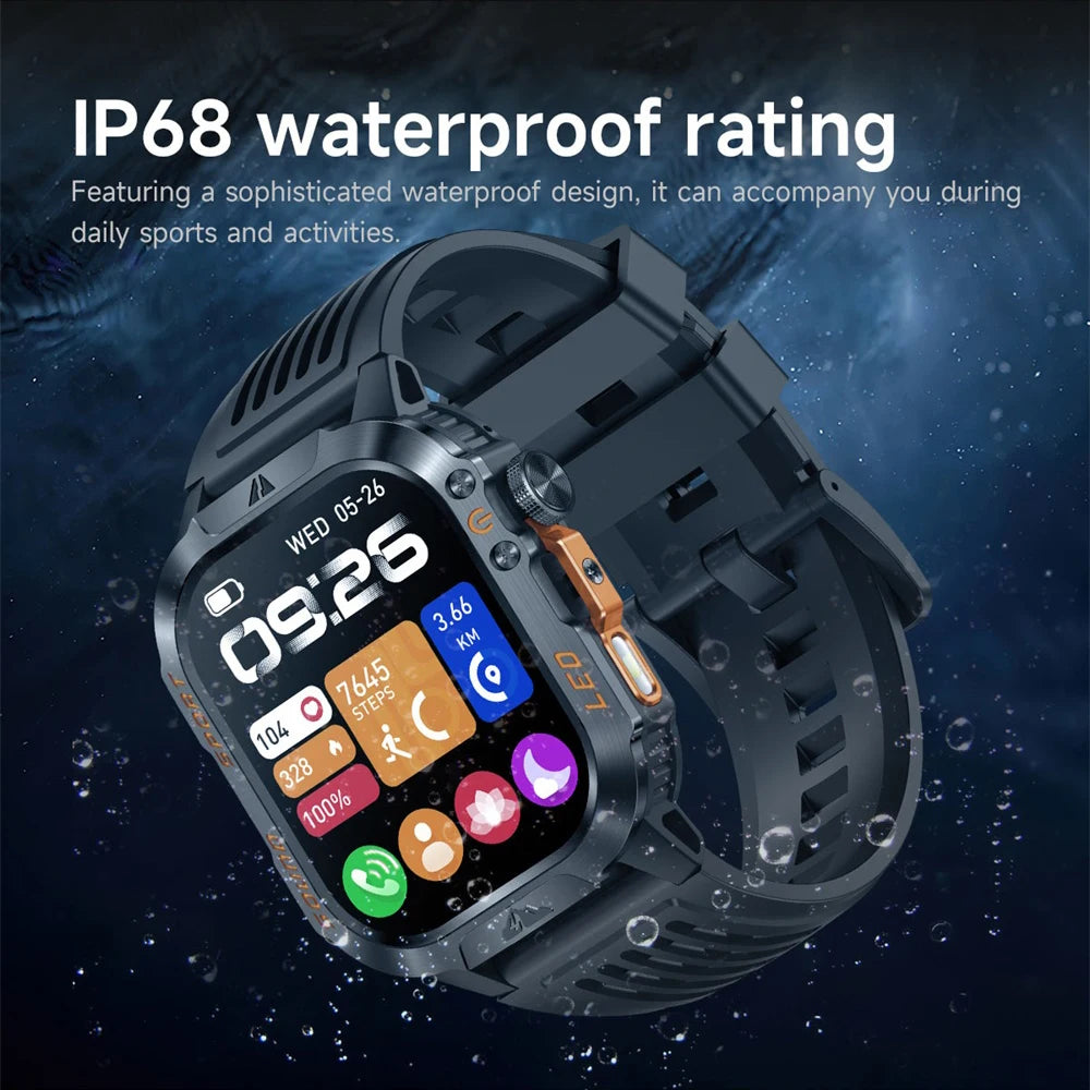 1200mAh Smartwatch Compass Health Smart Watch Men IP68 Waterproof Outdoor Sports Curved HD Screen BT Call LED Flashlight Clock Oasis Select