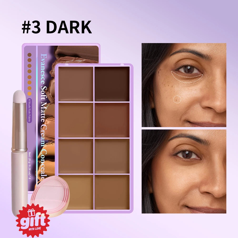3pcs Cream Concealer Paltte & Gifts Brush Puff Long-Wear Natural Flawless Soft Matte Makeup Full Coverage Dark Circles Blemishes Oasis Select SET 3