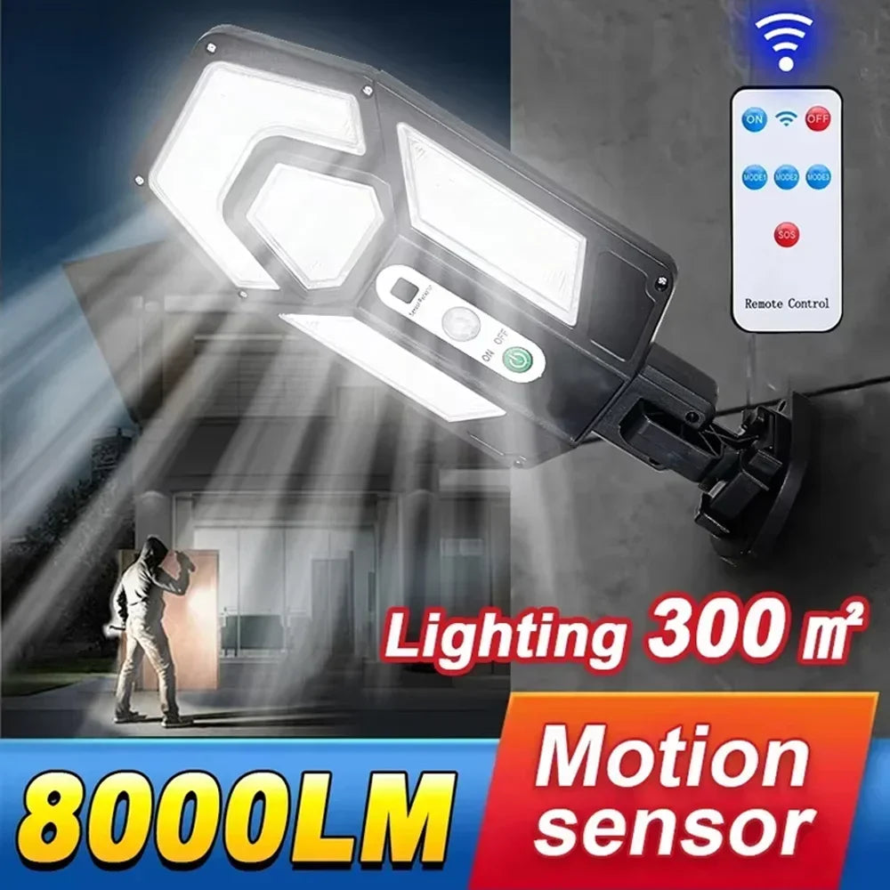 8000LM Powerful Solar Wall Lamp with Remote Outdoor IP65 Waterproof LED Floodlight with Sensor Garden Yard Lantern Street Lig Oasis Select