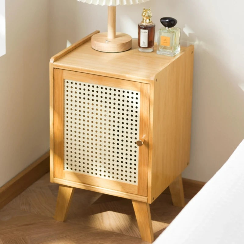 Nordic solid wood bedside table small apartment sofa side cabinet simple rattan edge storage locker corner few small cabinets Oasis Select