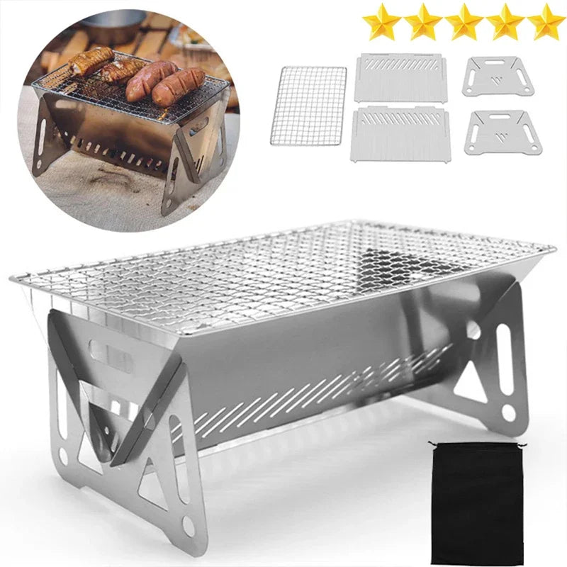 [Hot Sales] Barbecue Grill Heating Stores Multi-Function Camping BBQ Grill Rack Net Firewood Stove Stainless Steel BBQ Grill Oasis Select
