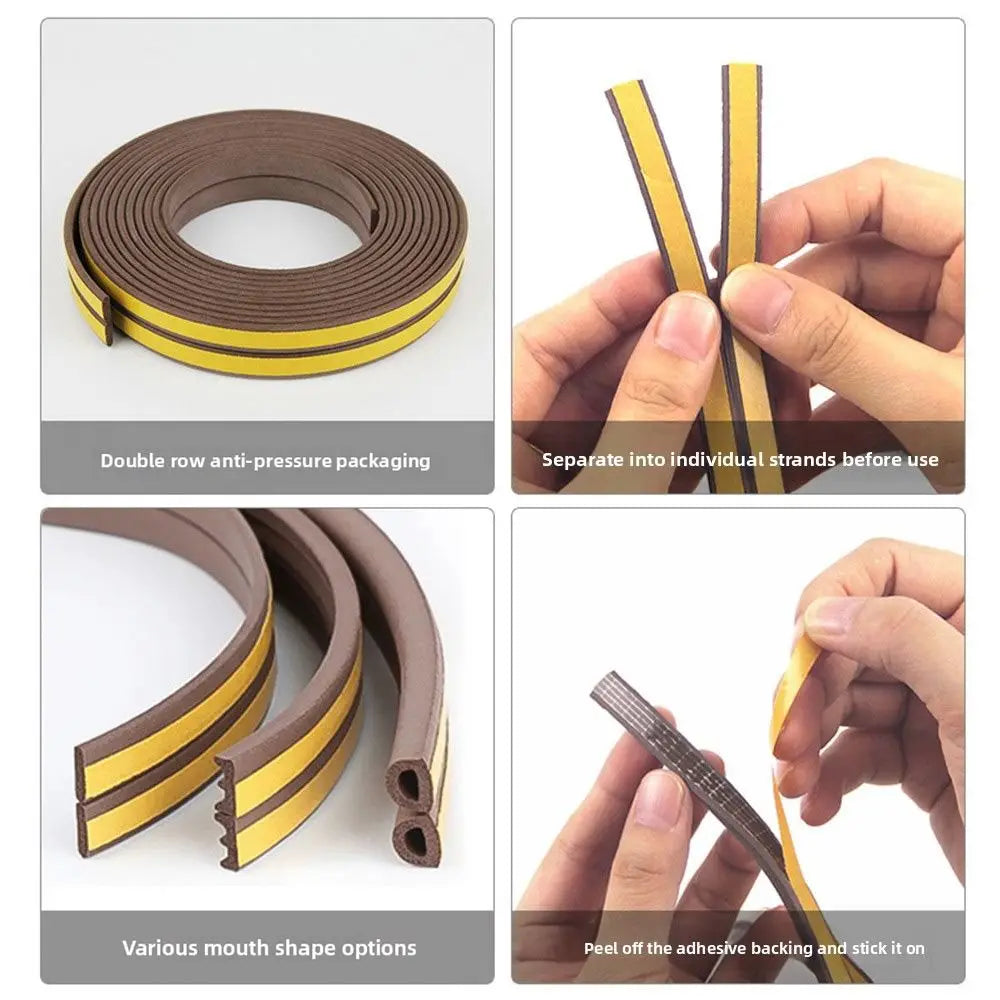 Self Adhesive Weather Stripping Door Seal Strip EPDM Soundproof Weather Stripping Windproof 6Meters Weatherstrip for Window Oasis Select