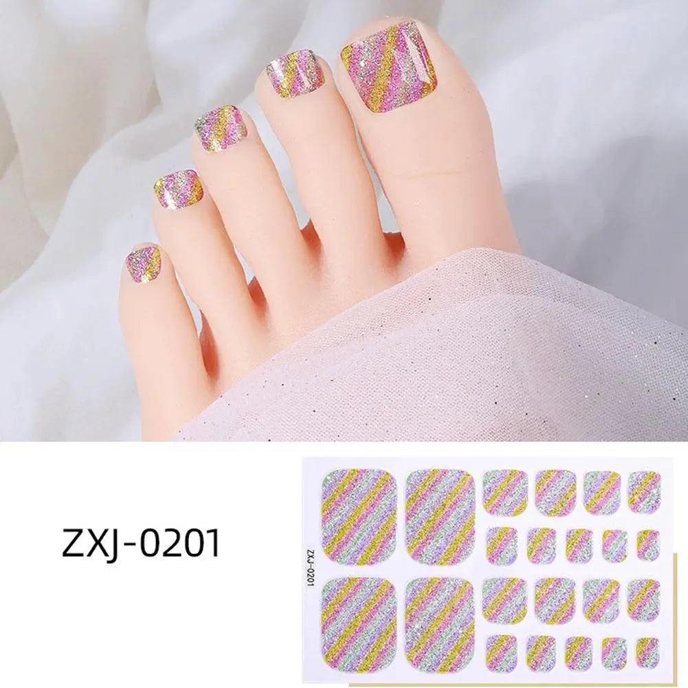 Gradient Glitter Toe Nail Polish Stickers Strips Full Nail Wraps Toenail Stickers Shiny Colorful Gel Toe Nail Decals for Women Oasis Select style 4