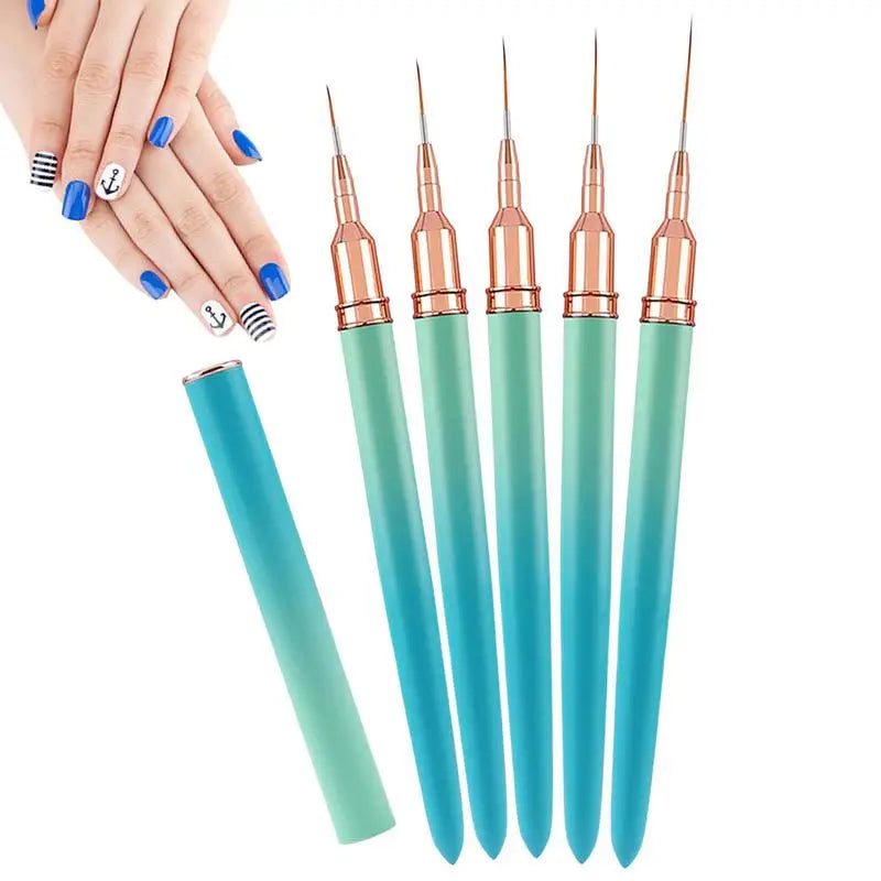 Nail Art Liner Brushes 5 Pcs Striping Nail Art Brushes Fine Liner Brush 5/8/13/20/25mm Detail Drawing Brush Painting Art Design Oasis Select