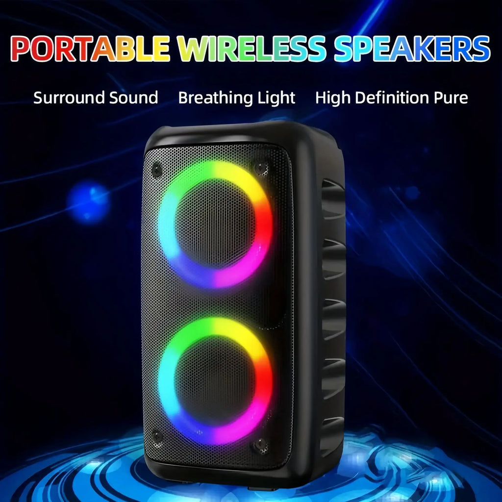 Portable Karaoke Bluetooth Speaker with Mic, FM Radio & LED Light