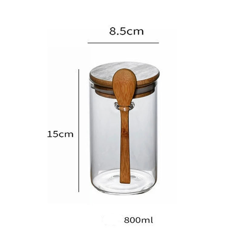 2Set High Borosilicate Glass Sealed Jar , with Bamboo Wooden Lids and Spoons – Hinged Lid Sealing Jars, Coffee Beans Containers Oasis Select