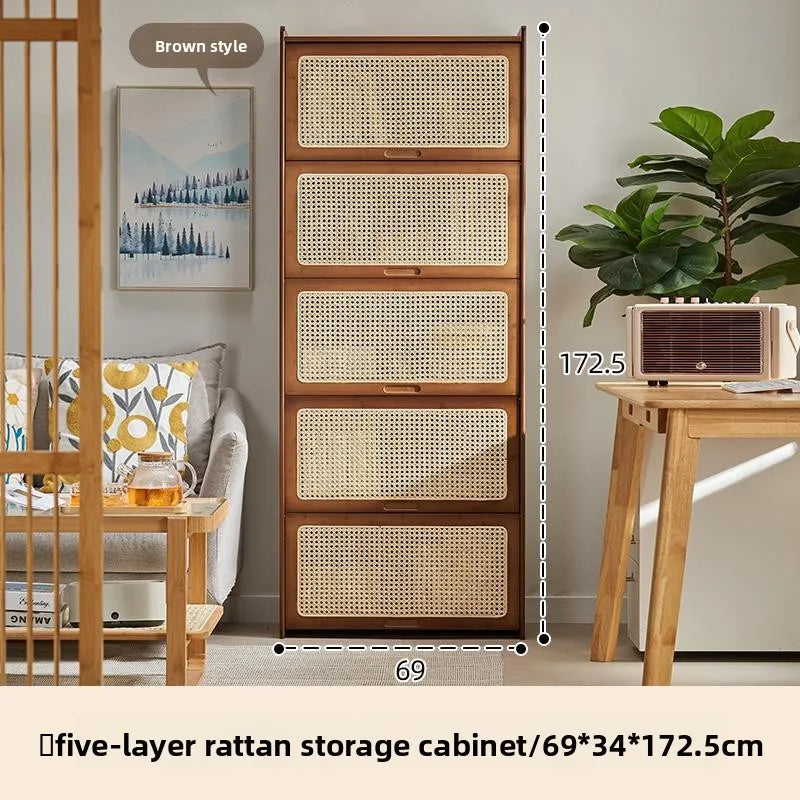 Bookshelf storage rack floor-to-ceiling living room bookcase household rattan storage cabinet bedroom acrylic display cabinet Oasis Select Five layers