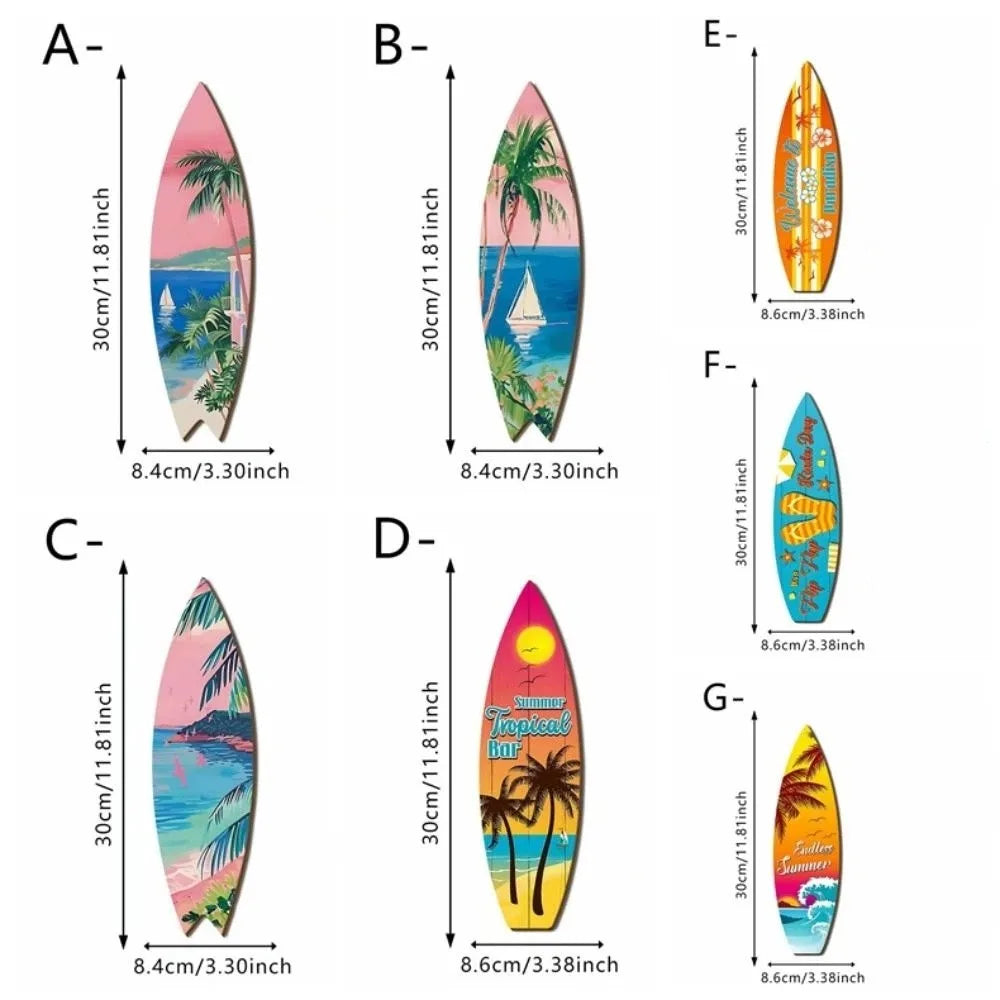 Summer Beach Themed Surfboard Wall Hanging Colorful Handcrafted Wooden Surfboard Sign Retro Surfboard Ornaments Outdoor Wall Art Oasis Select