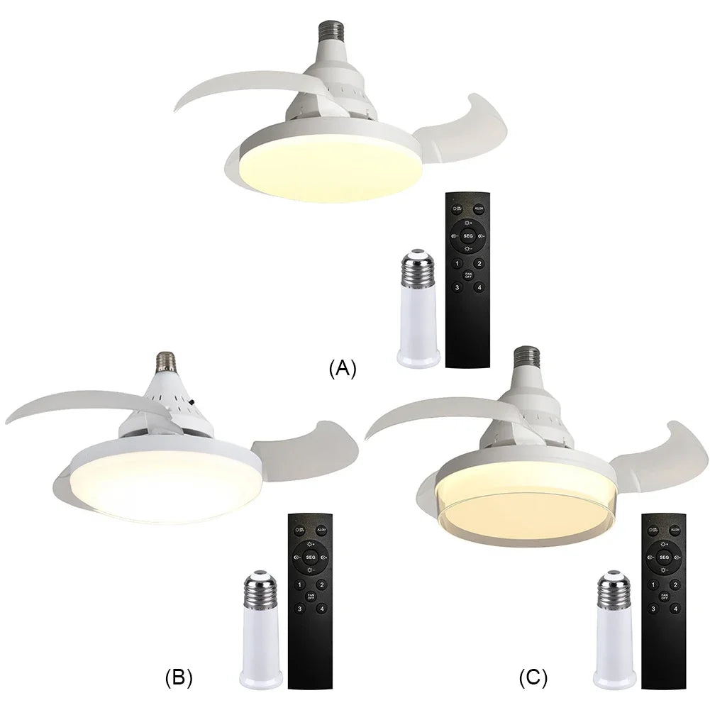 Portable Hanging Fan with LED Light 3 Gears Invisible Leaf Fan Electric Silent Ceiling Fan for Dining Room Bedroom Living Room Oasis Select