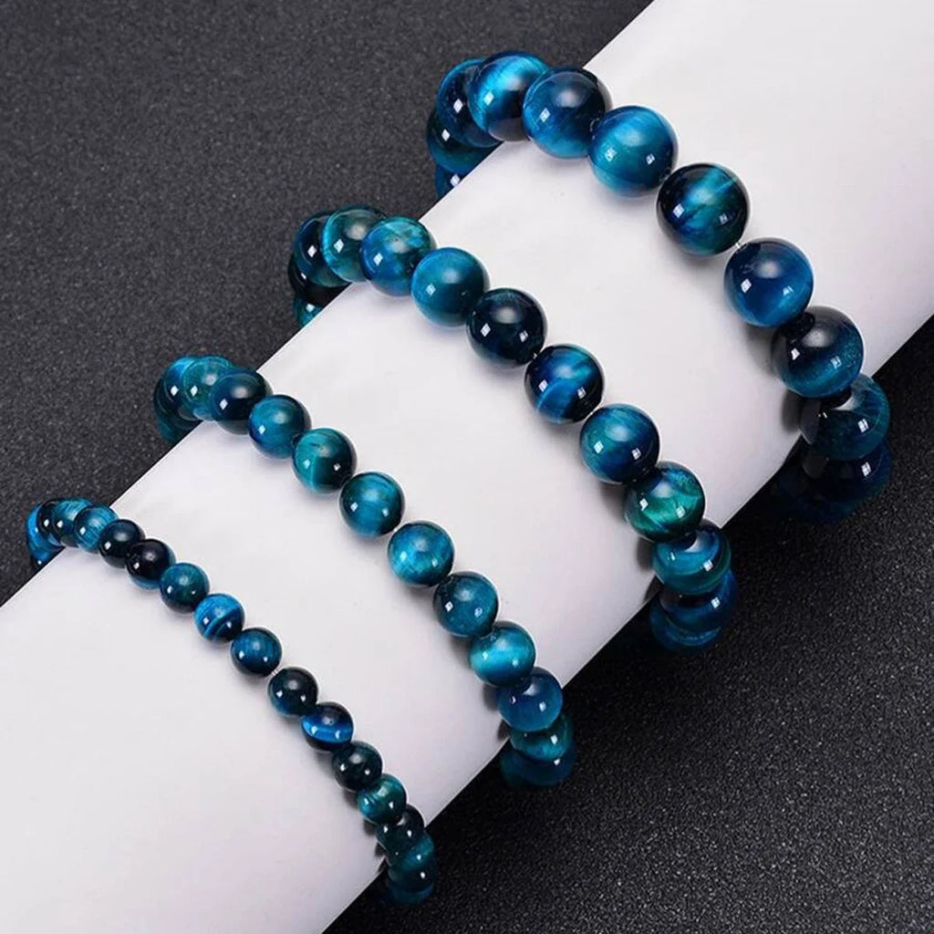 Minimalist Blue Tiger Eye Stone Beaded Bracelet Natural Stone Round Beads Bracelet For Daily Decoration Oasis Select