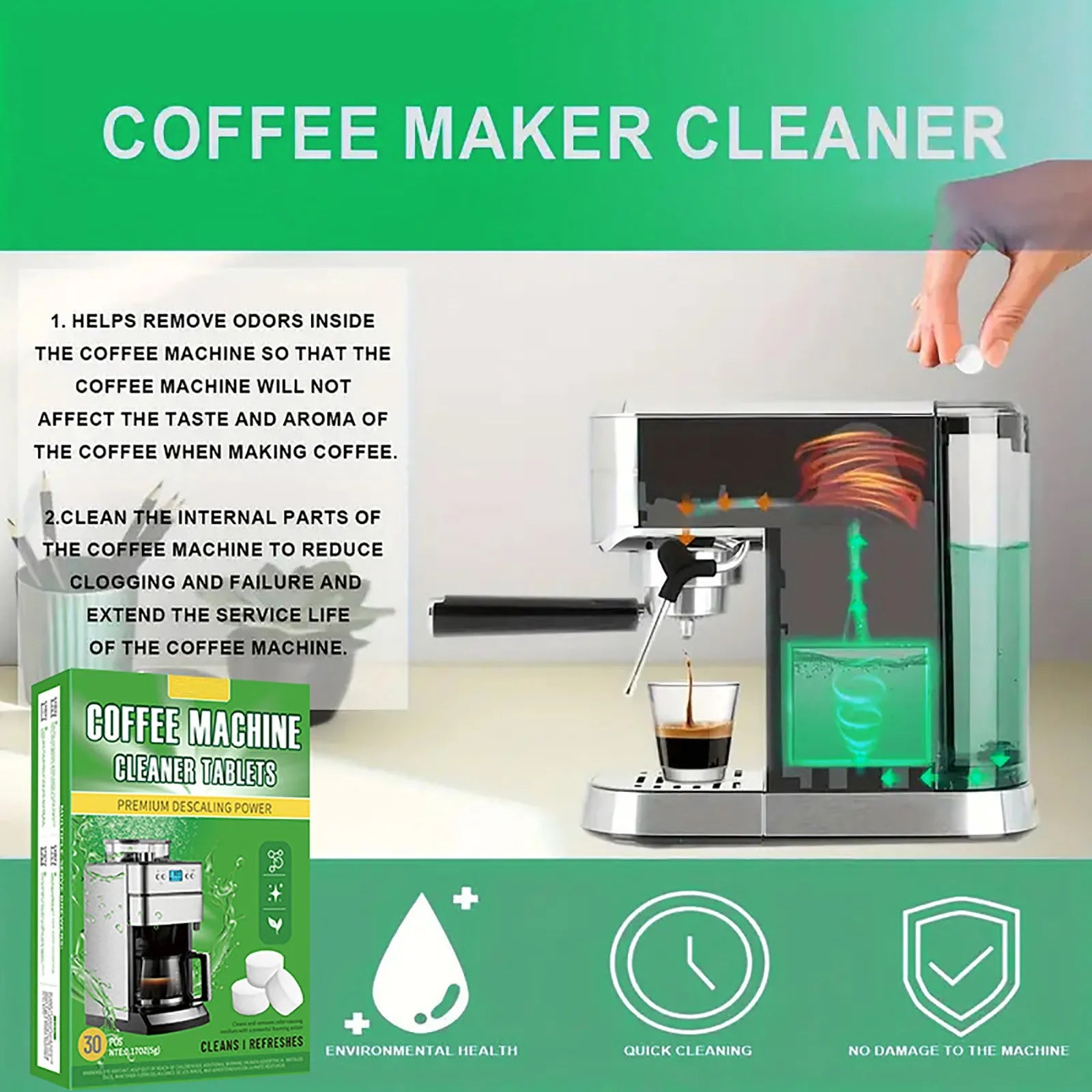 30-Pack Coffee Machine Descaling & Cleaning Tablets Coffee Machine Cleaner Oasis Select