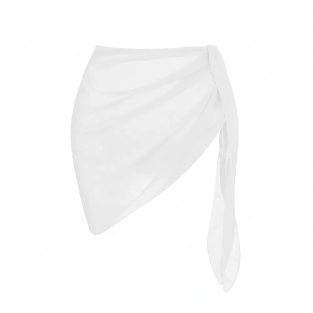 Sexy Solid Color Women Beach Skirt Short Sheer Swimming Skirt Strap Design Swimsuit Coverups Summer Vacation Oasis Select White One Size