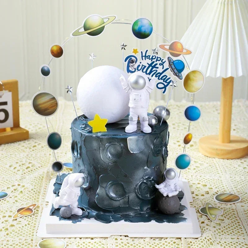 Astronaut Cake Topper Outer Space Birthday Decoration Astronaut Cake Decoration Planet Moon Baby Shower Kids Party mariage doré Oasis Select