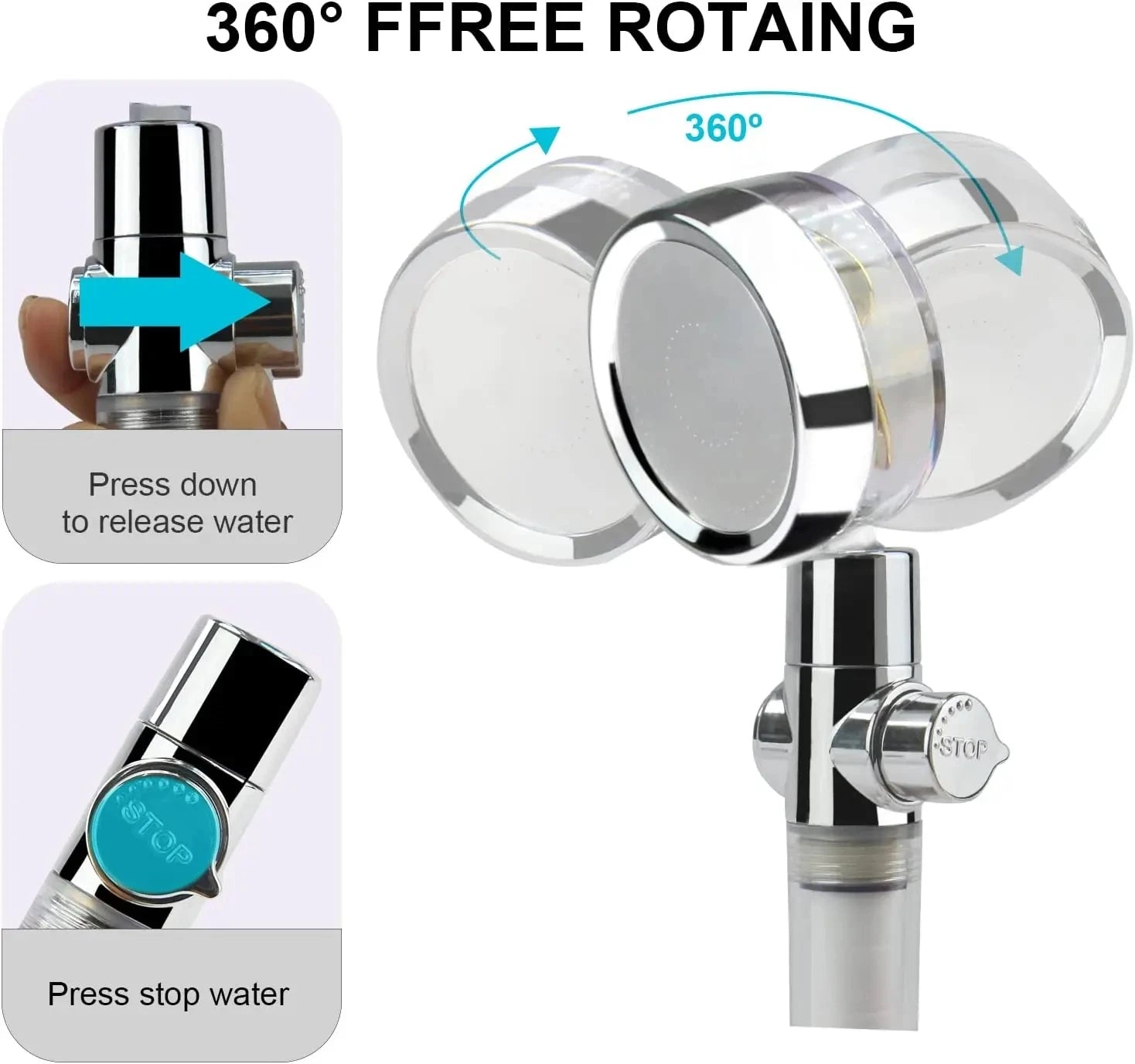 New Propeller Driven Fan Shower Head with Stop Button and Cotton Filter Turbocharged High Pressure Handheld Shower Nozzle Oasis Select
