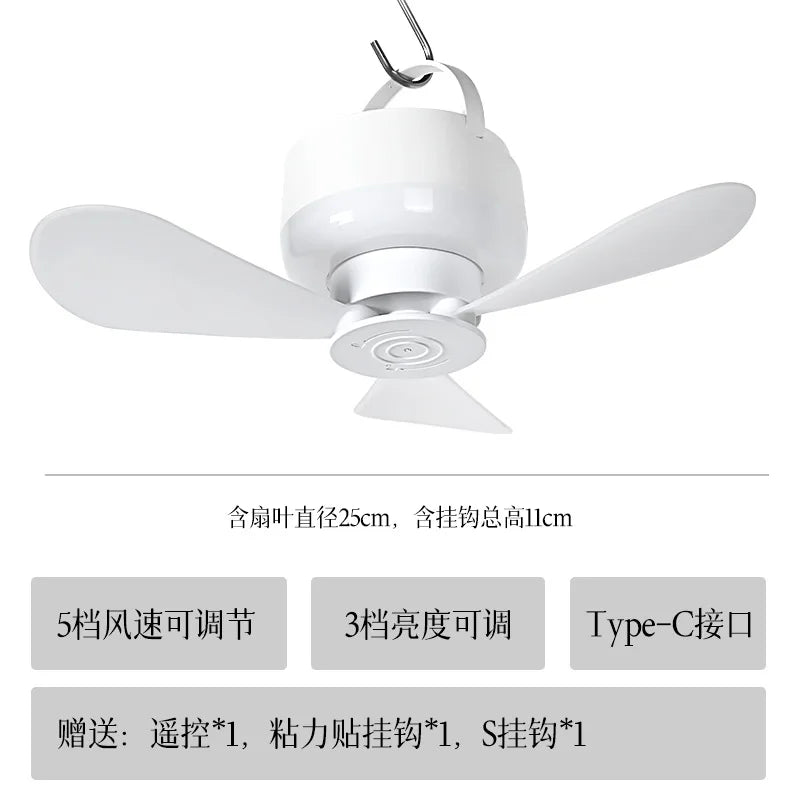 Rechargeable Mini Ceiling Fan with Remote – USB Camping Dorm