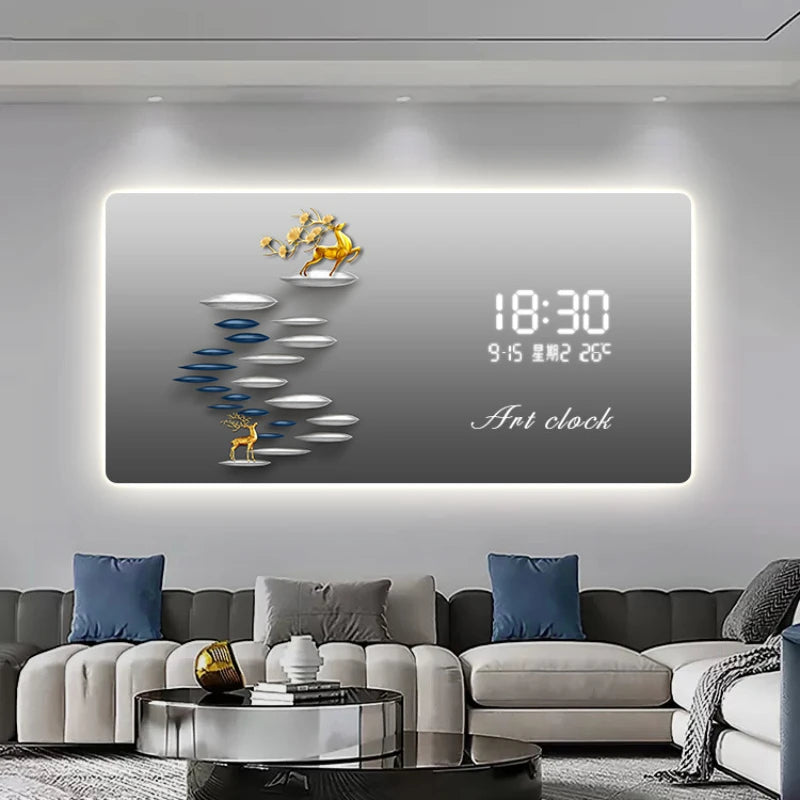 New Modern Simple LCD Digital Display Clock Wall Clock Living Room Decorative Painting Hanging Wall Clock Painting Oasis Select