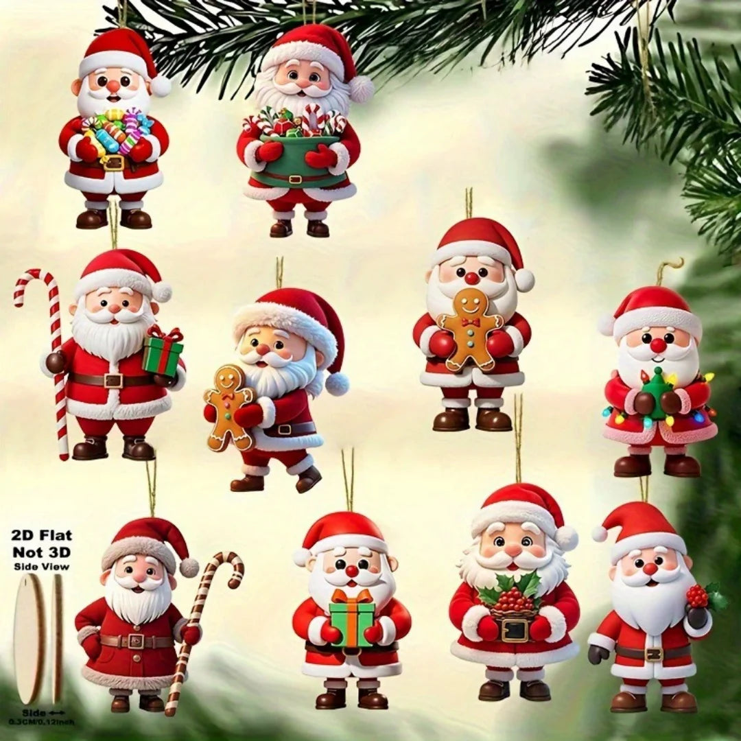 10pcs Christmas Wooden Santa Claus Ornaments Xmas Tree Hanging Pendants Christmas Tree Decoration Home Kids Gift New Year Oasis Select