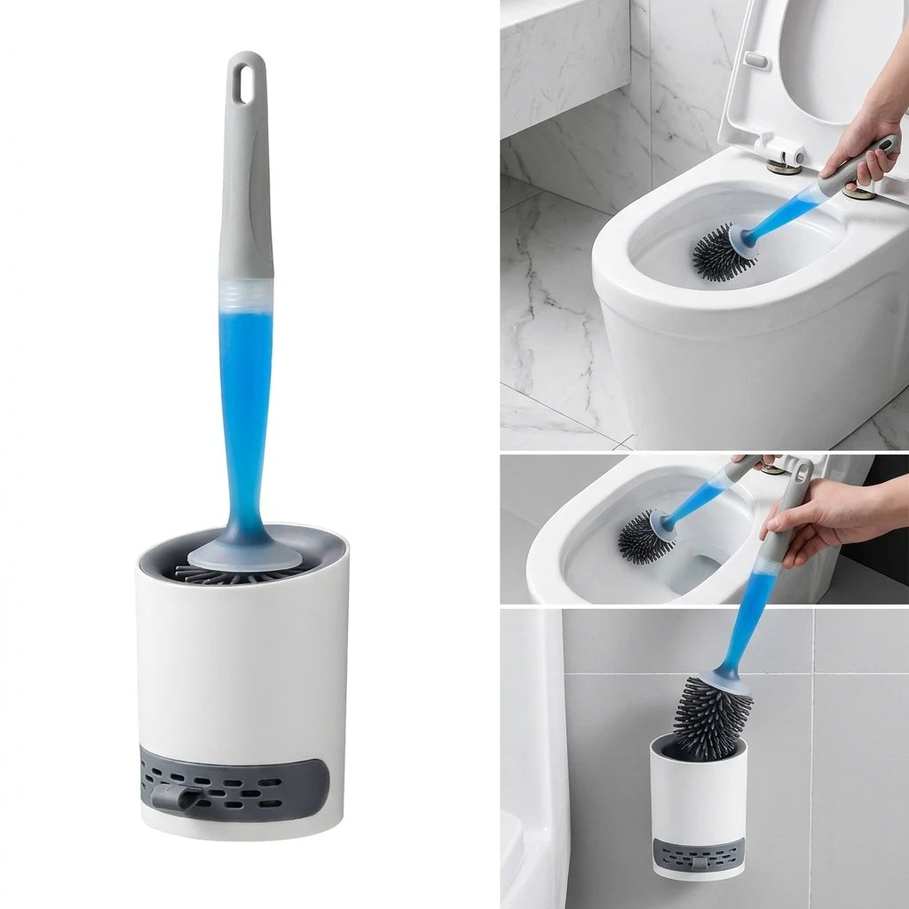 Soft Bristle Toilet Brush Set with Holder Long Handle Plastic Household WC Cleaning Tool for Bathroom Deep Toilet Cleaning Oasis Select
