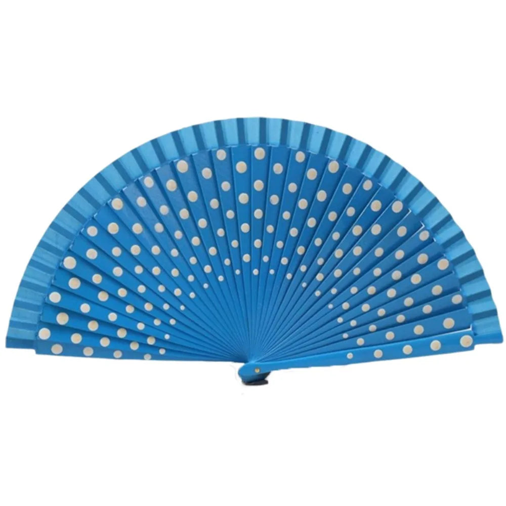 Flamenco Spanish Folding Fan – Dots Pattern Wood Handle 42cm