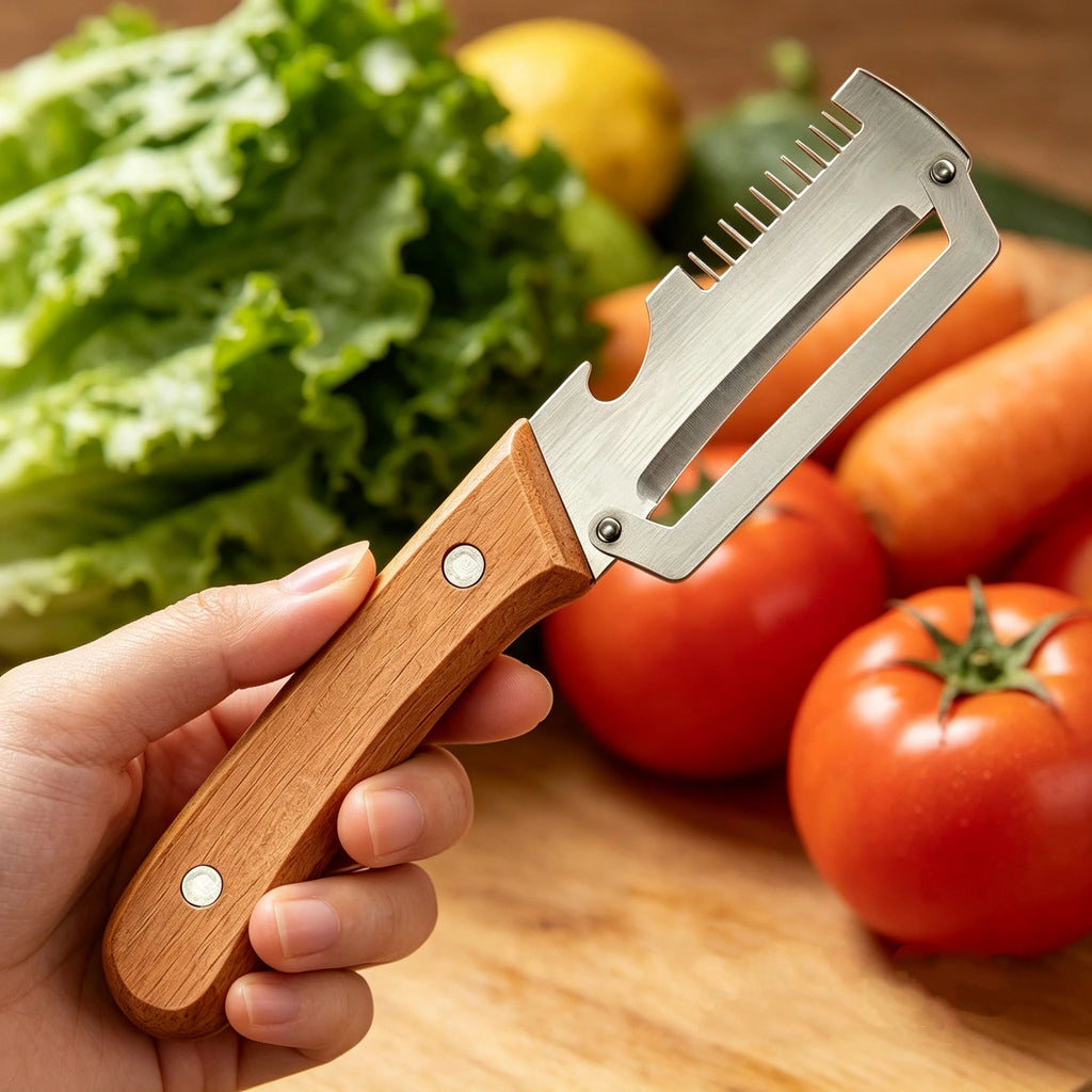 Stainless Steel Peeler Wooden Handle – Multi-Function Kitchen Tool Vegetable Peeler Oasis Select