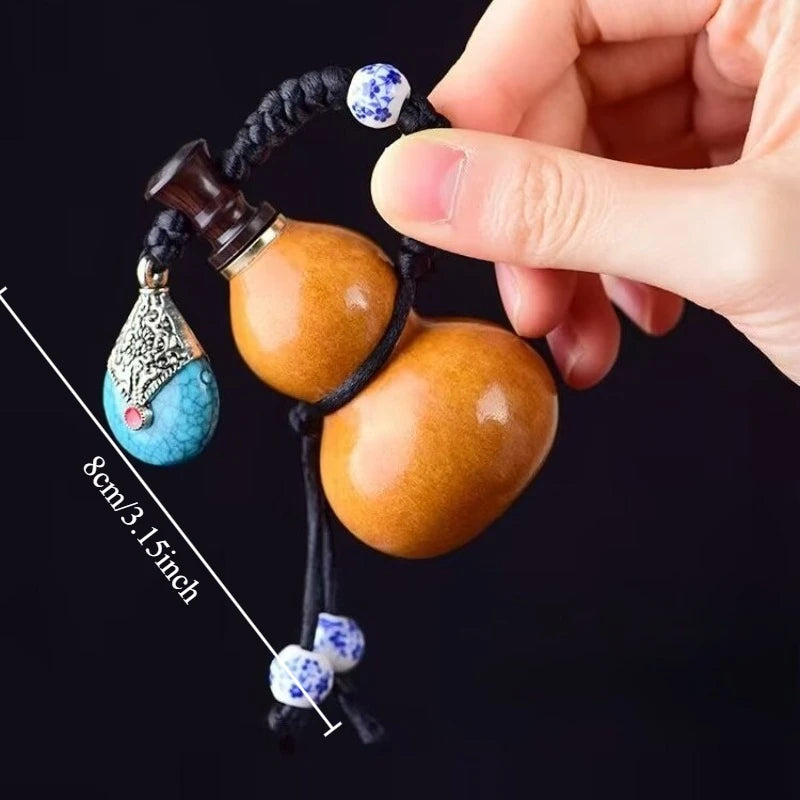 Natural Small Gourd Pendant Openable Wine Gourd, Beeswax Leak-Proof Portable Lucky Wenplay Gourd for Bag & Key Decoration Oasis Select Black blue pendant
