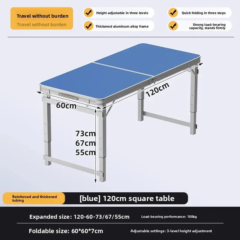 Folding table stall folding outdoor portable lifting work table camping picnic night market folding table and chairs Oasis Select Blue 120-60cm-B