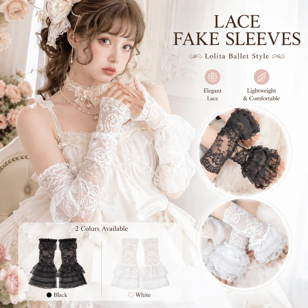 Ruched Pleated Detachable Cuffs 3 Layers Lolita Fake Flared Sleeves Fingerless Gloves Ballet Style Lace Fake Sleeves Cuff Oasis Select
