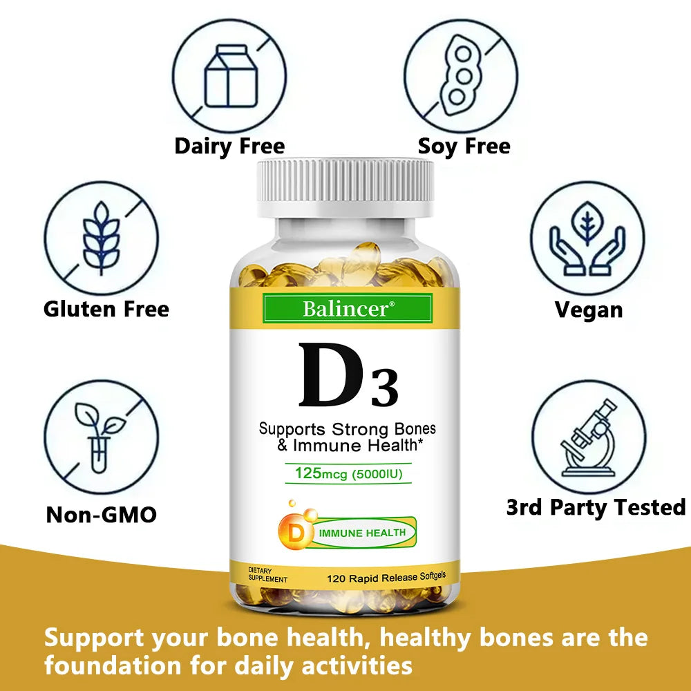Balincer Vitamin D3 5000 IU Softgels – Bone & Immune Support Vitamin D3 Supplement Oasis Select