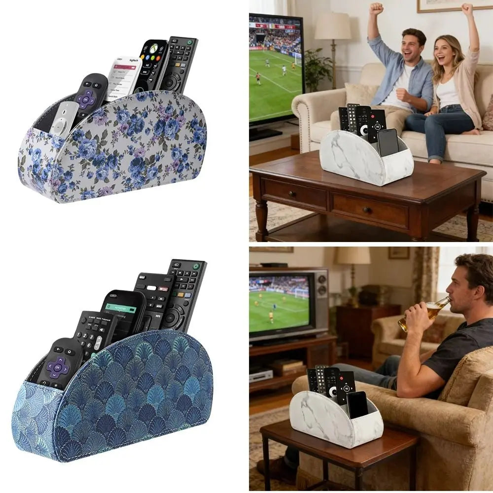 PU Leather Remote Control Holder Modern Universal Desktop Storage Box Cable Management Multi-Device Remote Control Organizer Oasis Select