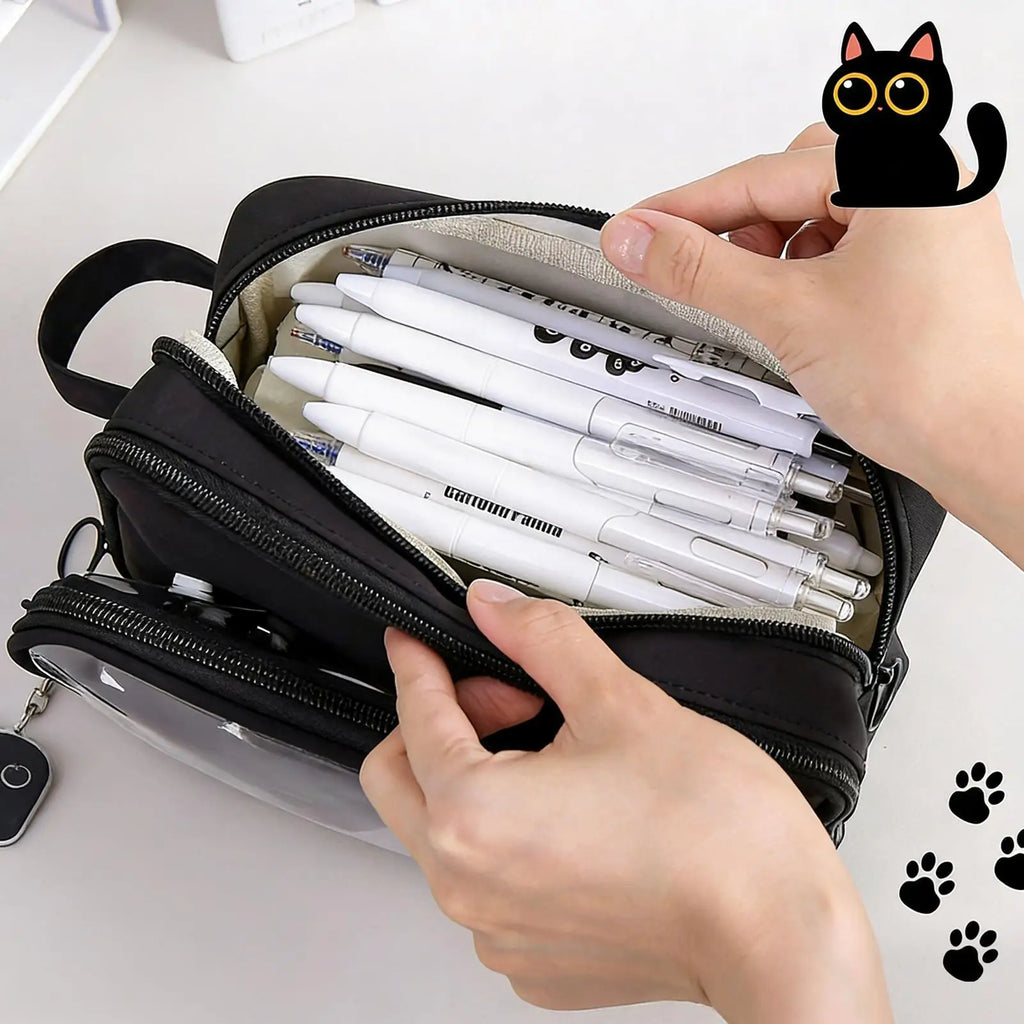 Girls Pencil Case Detachable Black Cat Storage Set Animal Pencil Case Stationery Supplies for Marker School Supplies Kids Teen Oasis Select