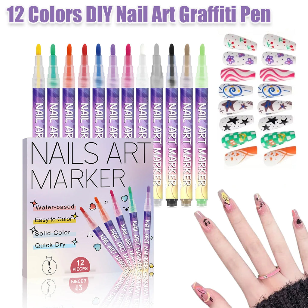 12-Color Nail Art Acrylic Paint Pens – 3D Doodle & Dotting Set Nail Art Pen Set Oasis Select