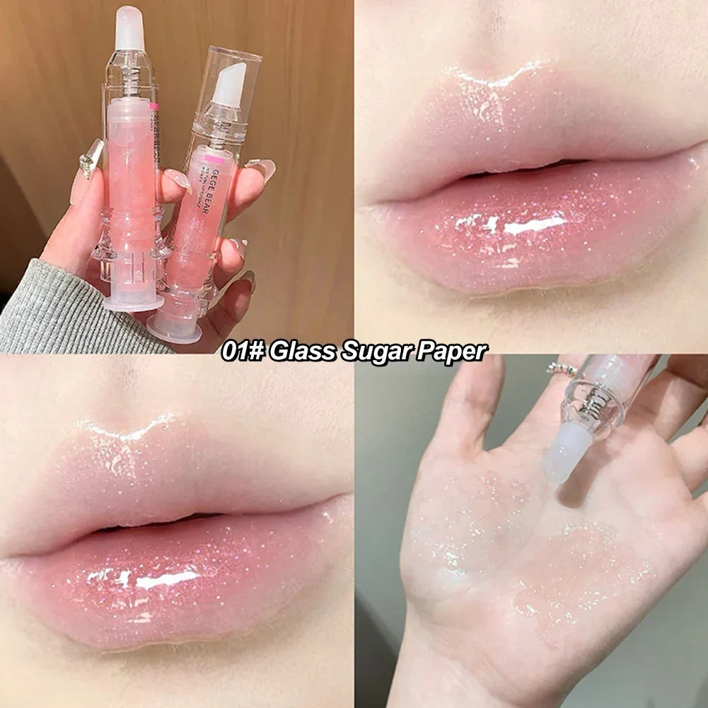 Plumping Lip Gloss Syringe Shape Hydrating Glass Water Shine Lip Oil Non-sticky Moisturizing Nude Pink Lip Tint Oasis Select 01