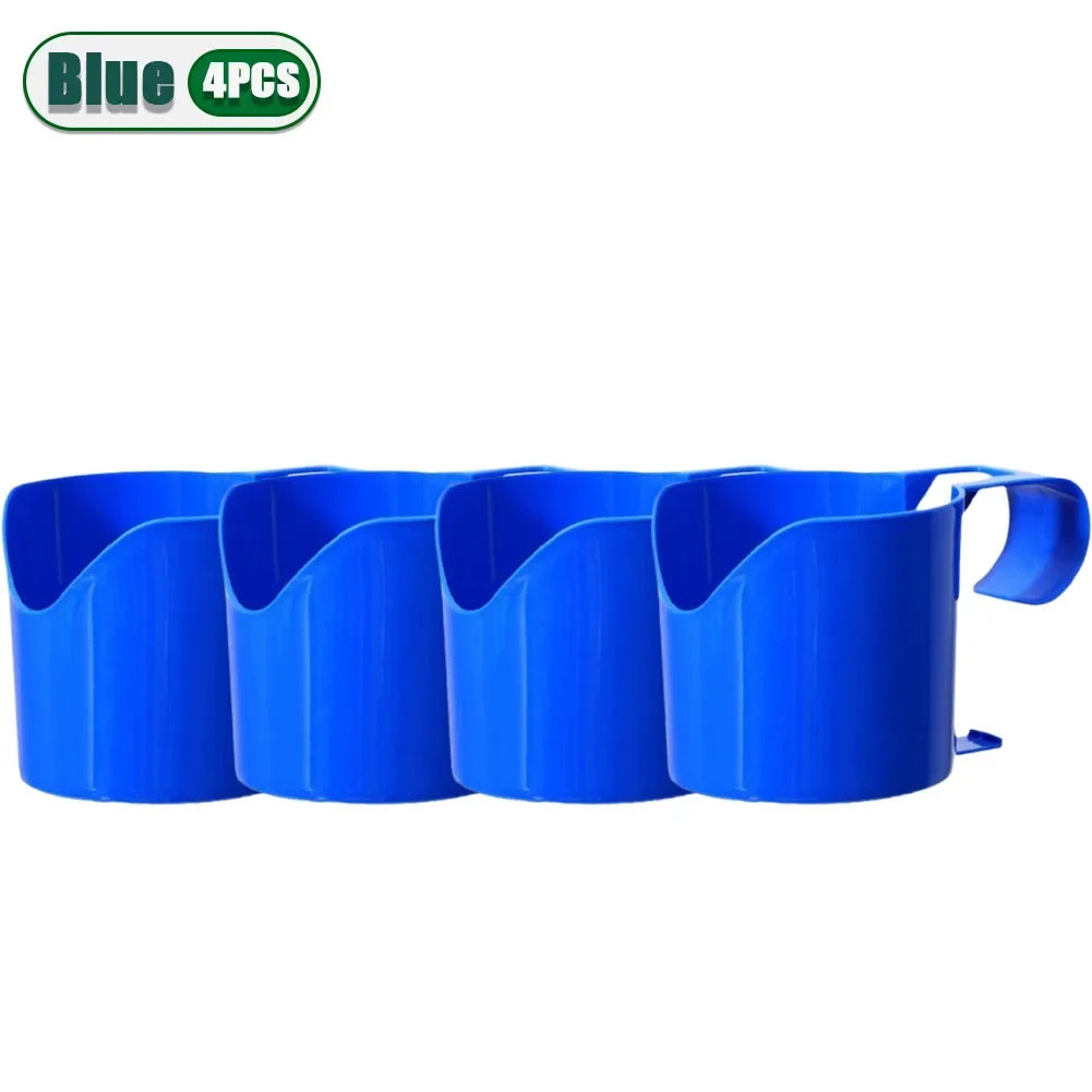 Heavy Duty Poolside Cup Holder No Drill Hanging Organizer with Strong Grip for Hot Tub Beach Patio Swimming Pool Accessories Oasis Select Blue-4PCS